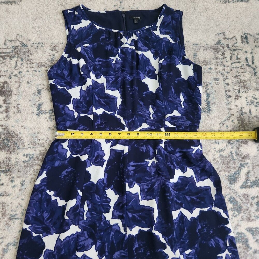 Talbots Womens Size 8 Midi Dress Blue Floral Zip Back Lined Ruffle Hem Casual - Picture 8 of 13